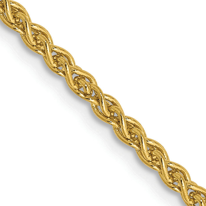 14K Solid Yellow Gold 2.1mm Spiga Wheat Link Chain Necklace