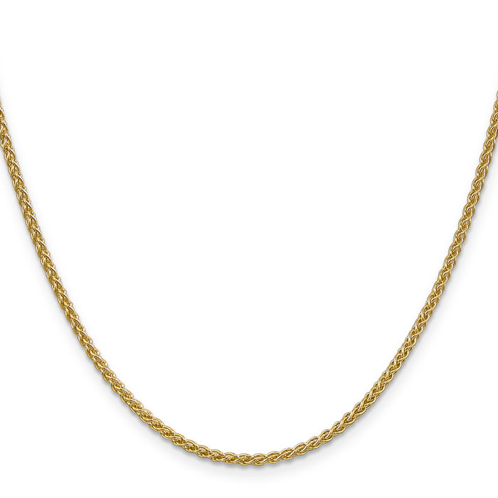 14K Solid Yellow Gold 2.1mm Spiga Wheat Link Chain Necklace