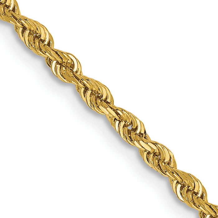 14K Solid Yellow Gold 2.25mm Quadruple Rope Chain Twisted Link Necklace