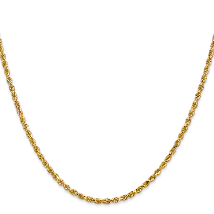 14K Solid Yellow Gold 2.25mm Rope Chain Twisted Link Necklace