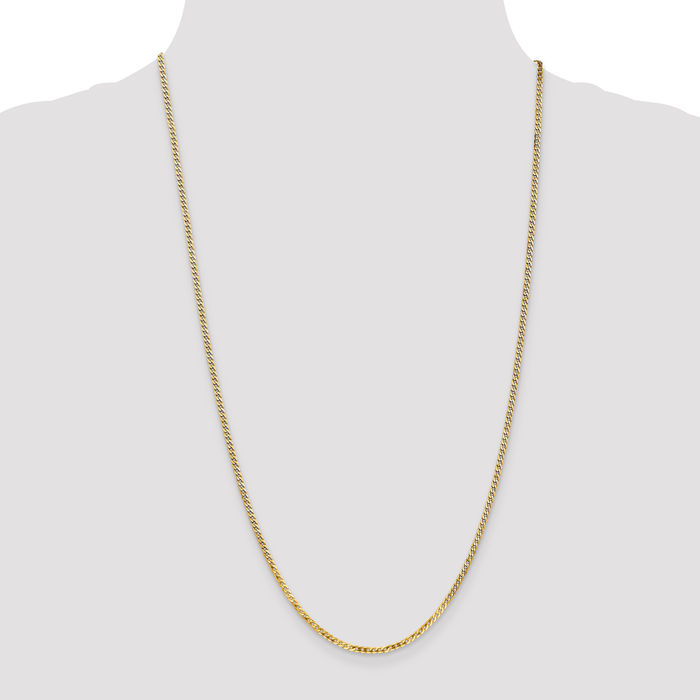 14K Solid Yellow Gold 2.2mm Curb Link Chain Necklace