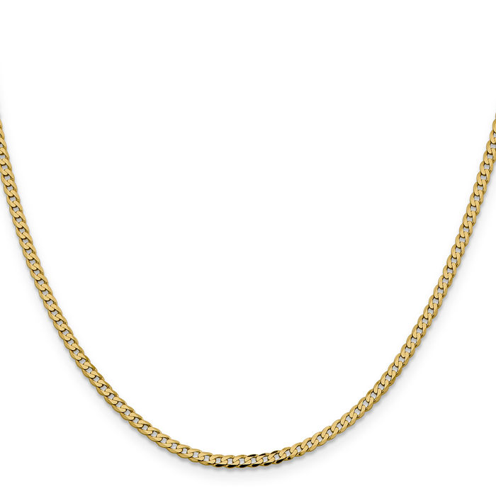 14K Solid Yellow Gold 2.3mm Curb Link Chain Necklace