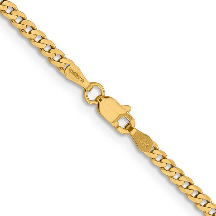 14K Solid Yellow Gold 2.3mm Curb Link Chain Necklace