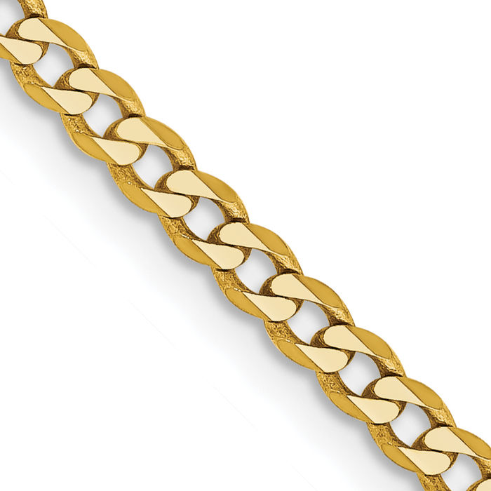 14K Solid Yellow Gold 2.3mm Curb Link Chain Necklace