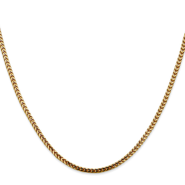 14K Solid Yellow Gold 2.5mm Franco Link Chain Necklace