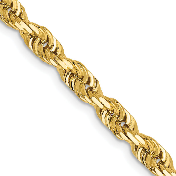 14K Solid Yellow Gold 4.5mm Quadruple Rope Chain Twisted Link Necklace