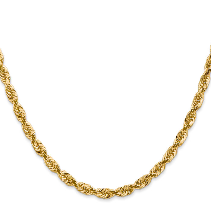 14K Solid Yellow Gold 4.5mm Quadruple Rope Chain Twisted Link Necklace