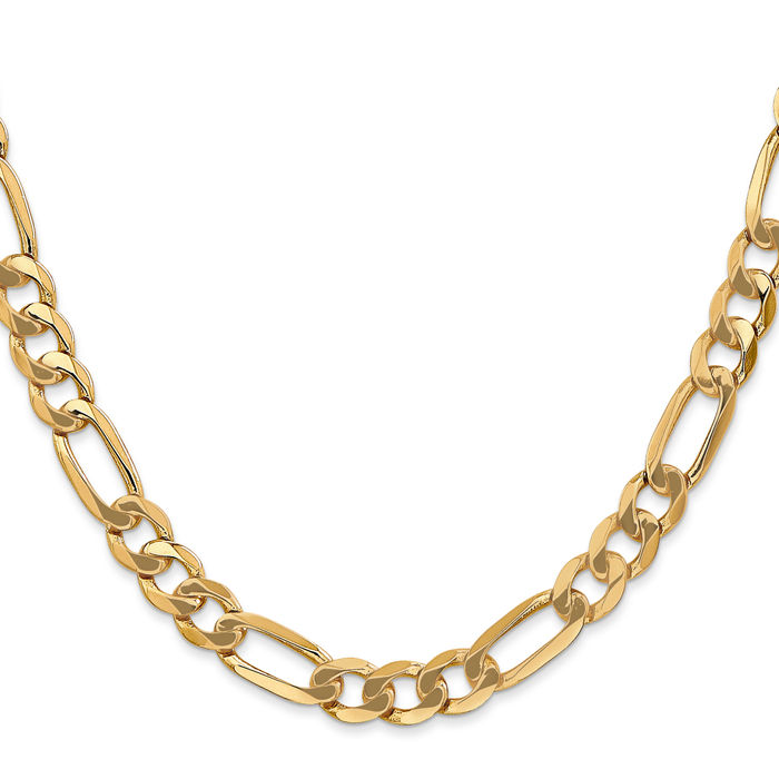 14K Solid Yellow Gold 7mm Figaro Link Chain Necklace