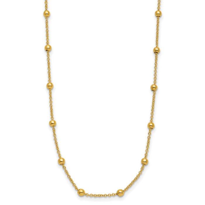 14K Solid Yellow Gold 3mm Beaded Ball Cable Rolo Link Chain Belcher Necklace