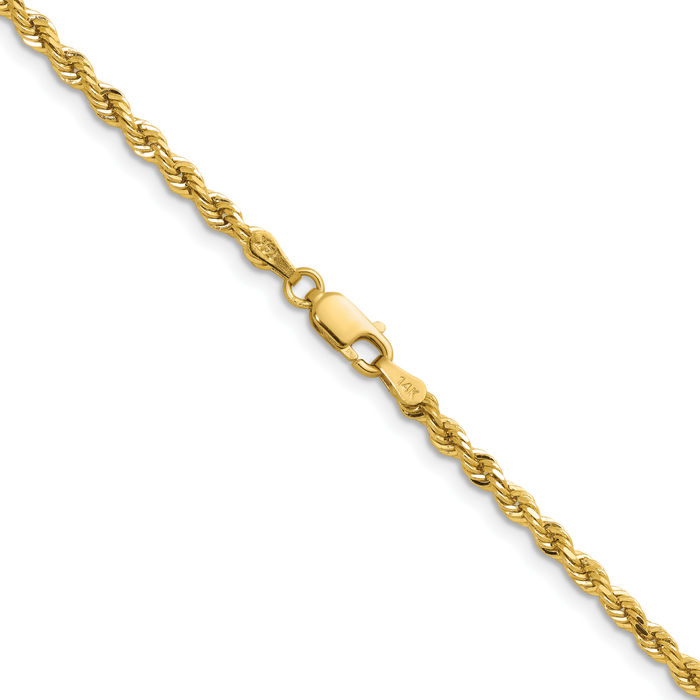 14K Solid Yellow Gold 3mm Rope Chain Twisted Link Necklace