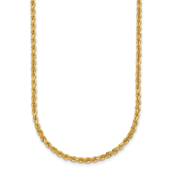 14K Solid Yellow Gold 3mm Rope Chain Twisted Link Necklace