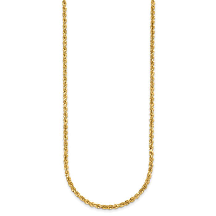 14K Solid Yellow Gold 3mm Rope Chain Twisted Link Necklace