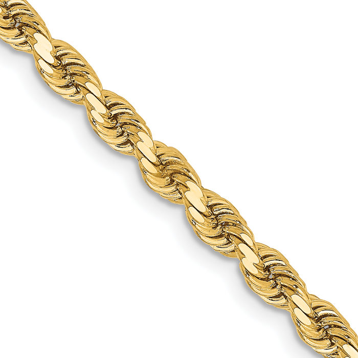 14K Solid Yellow Gold 3.25mm Rope Chain Twisted Link Necklace