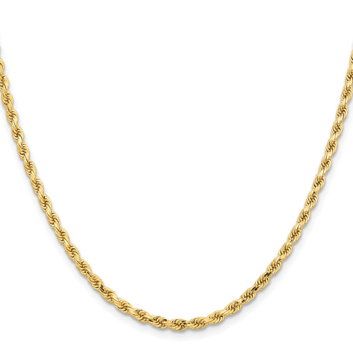 14K Solid Yellow Gold 3.25mm Rope Chain Twisted Link Necklace