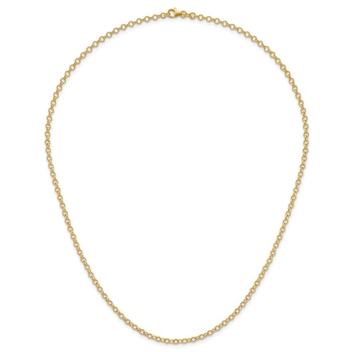 14K Solid Yellow Gold 3.2mm Cable Rolo Link Chain Belcher Necklace