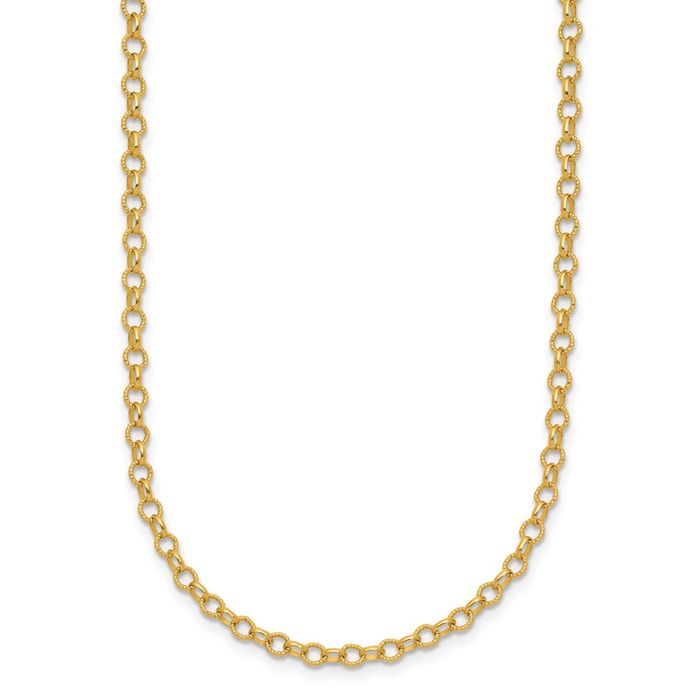 14K Solid Yellow Gold 3.2mm Cable Rolo Link Chain Belcher Necklace