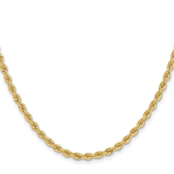 14K Solid Yellow Gold 3.3mm Rope Chain Twisted Link Necklace