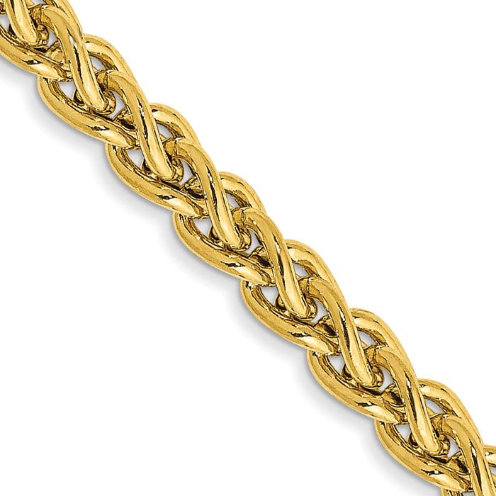 14K Solid Yellow Gold 3.45mm Spiga Wheat Link Chain Necklace