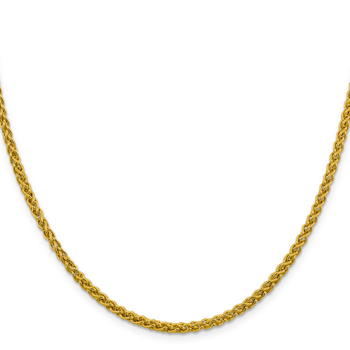 14K Solid Yellow Gold 3.45mm Spiga Wheat Link Chain Necklace