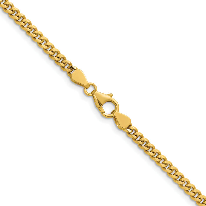 14K Solid Yellow Gold 3.4mm Curb Link Chain Necklace