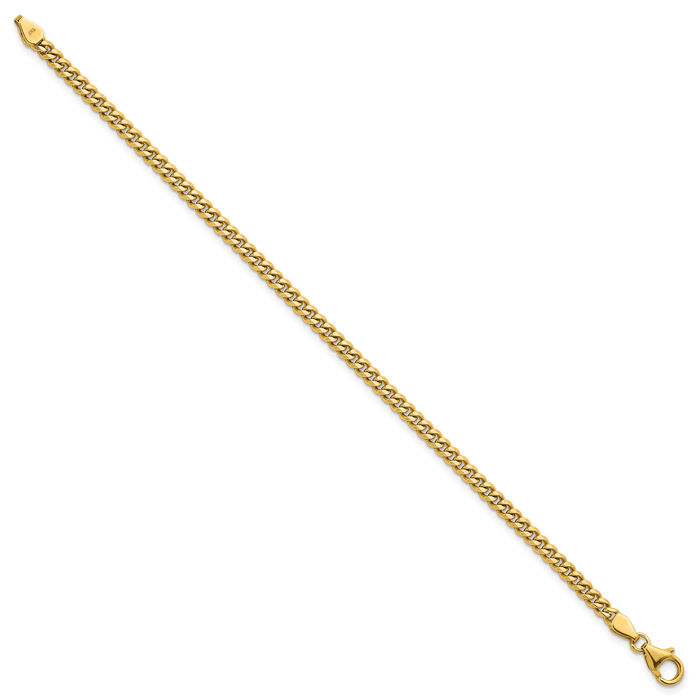 14K Solid Yellow Gold 3.4mm Curb Link Chain Bracelet