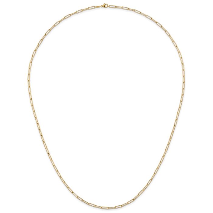 14K Solid Yellow Gold 3.4mm Paperclip Cable Rolo Link Chain Belcher Necklace