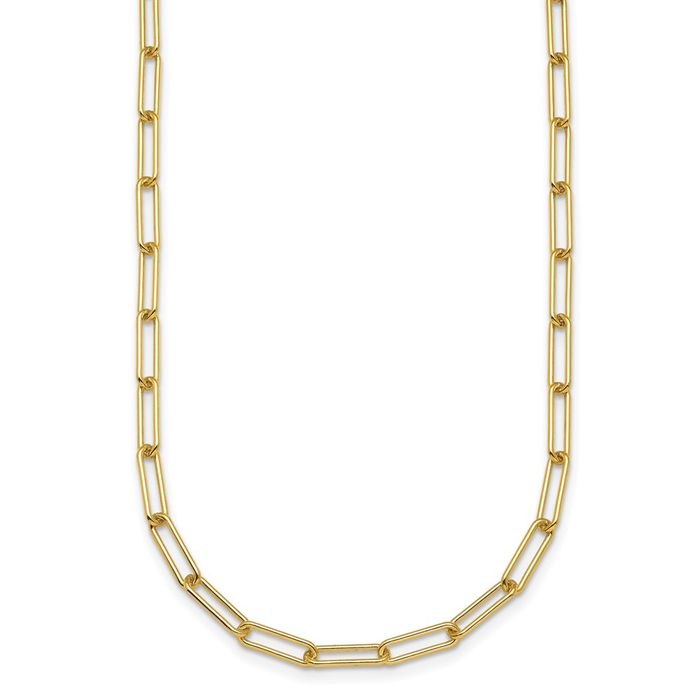 14K Solid Yellow Gold 3.4mm Paperclip Cable Rolo Link Chain Belcher Necklace