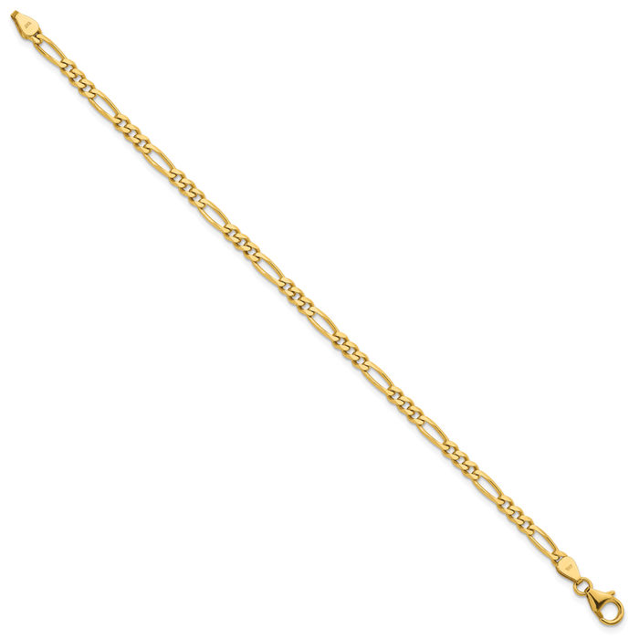 14K Solid Yellow Gold 3.5mm Figaro Link Chain Bracelet