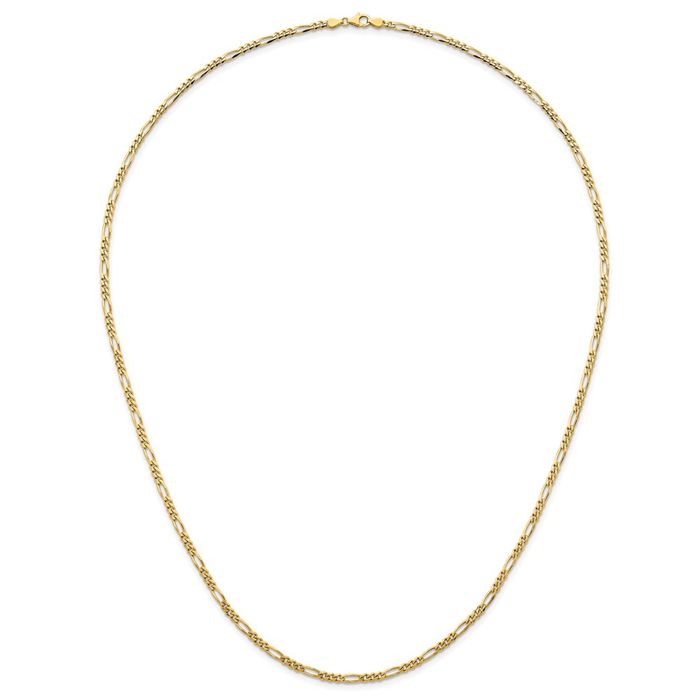 14K Solid Yellow Gold 3.5mm Figaro Link Chain Necklace