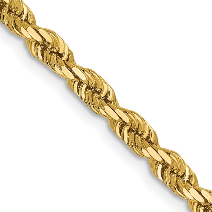 14K Solid Yellow Gold 3.5mm Rope Chain Twisted Link Necklace