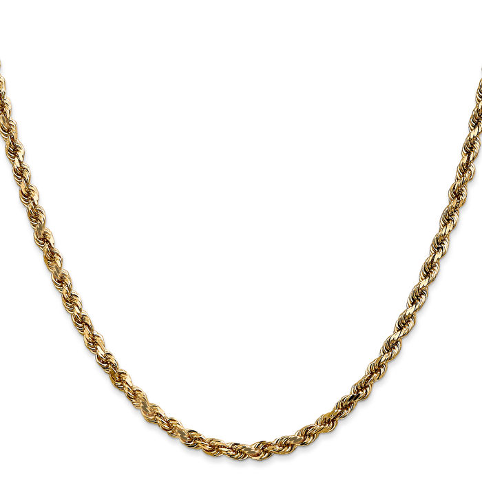 14K Solid Yellow Gold 3.5mm Rope Chain Twisted Link Necklace