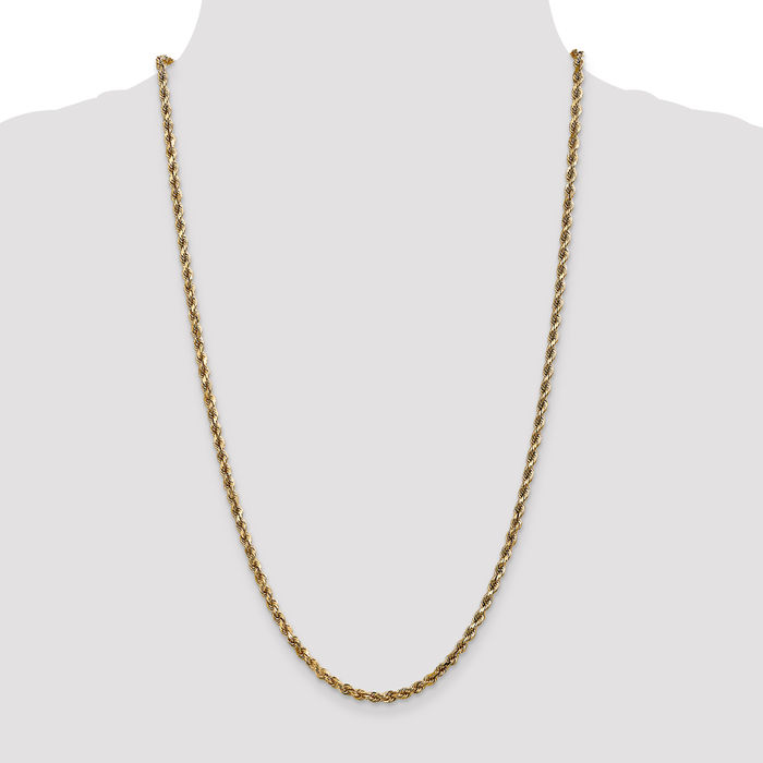 14K Solid Yellow Gold 3.5mm Rope Chain Twisted Link Necklace