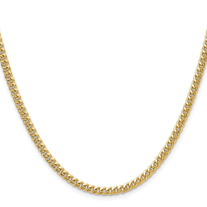 14K Solid Yellow Gold 3.5mm Miami Cuban Curb Link Chain Necklace