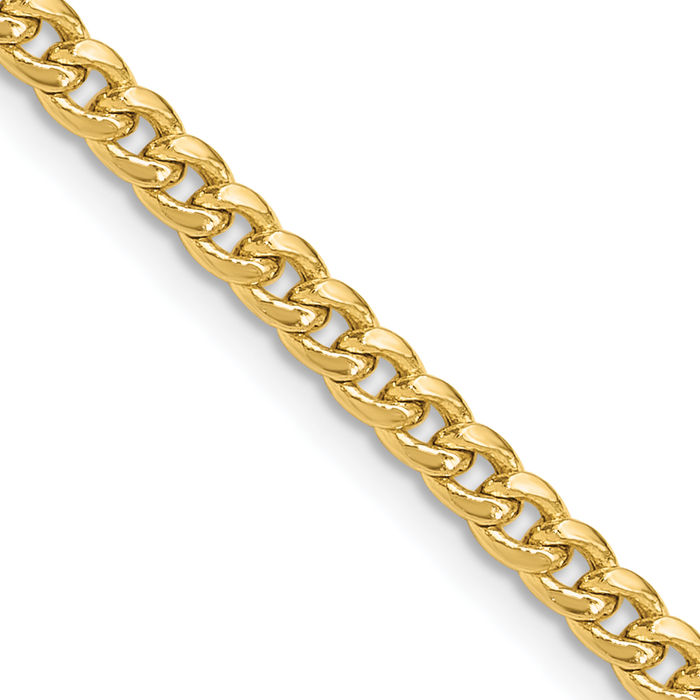 14K Solid Yellow Gold 3.5mm Miami Cuban Curb Link Chain Necklace