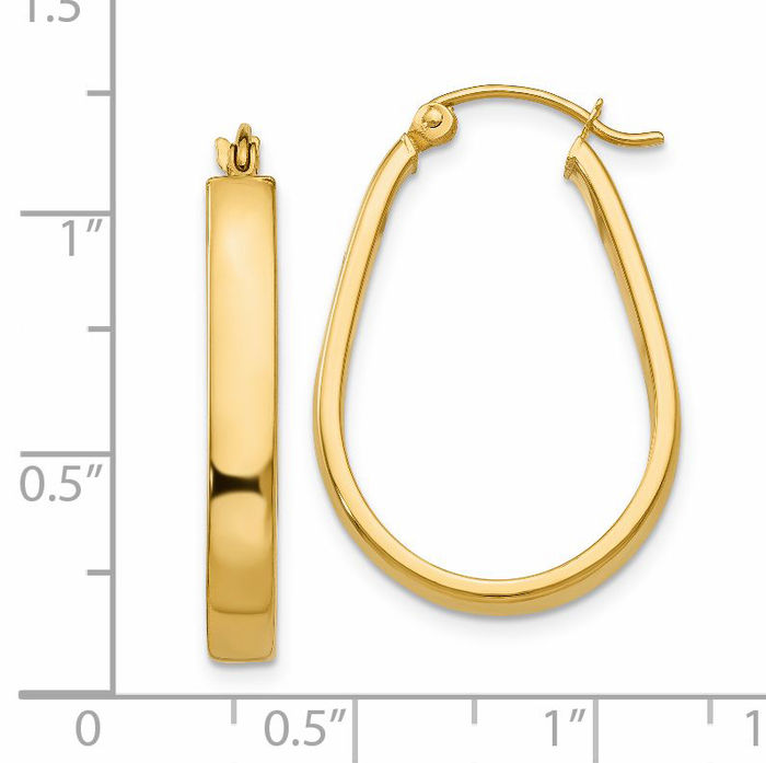 14K Solid Yellow Gold 3.5mm Oval Medium Hoop Earrings