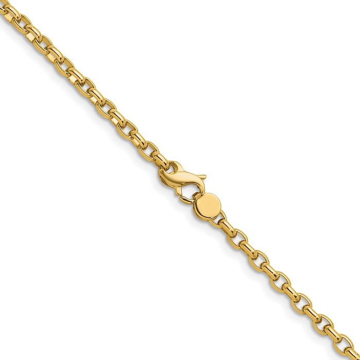 14K Solid Yellow Gold 3.5mm Oval Cable Rolo Link Chain Belcher Necklace