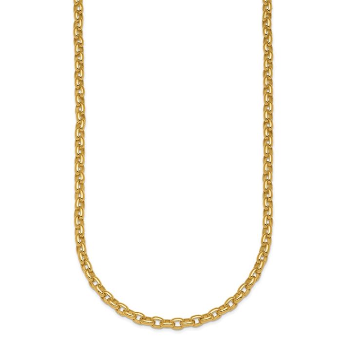 14K Solid Yellow Gold 3.5mm Oval Cable Rolo Link Chain Belcher Necklace