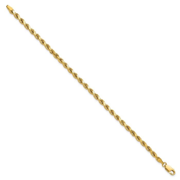 14K Solid Yellow Gold 3.5mm Rope Chain Bracelet