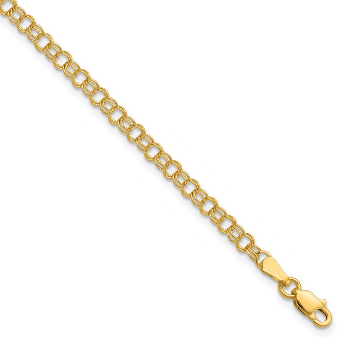 14K Solid Yellow Gold 3.5mm Double Link Chain Charm Bracelet