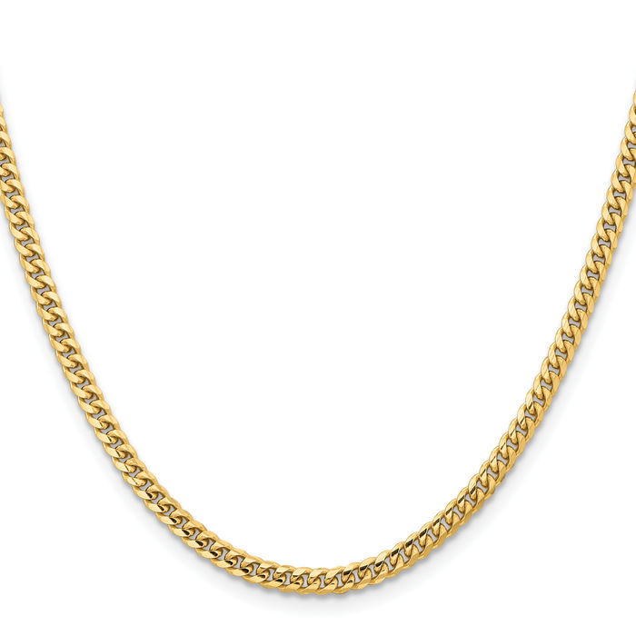 14K Solid Yellow Gold 3.5mm Miami Cuban Curb Link Chain Necklace