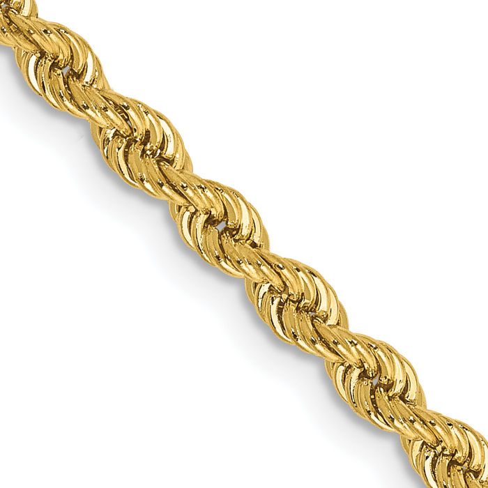 14K Solid Yellow Gold 2.75mm Rope Chain Twisted Link Necklace