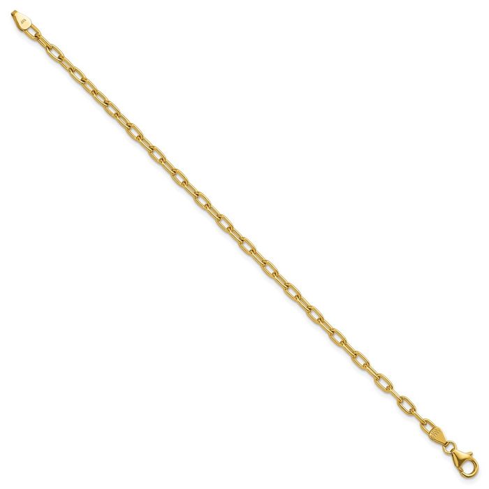 14K Solid Yellow Gold 3.6mm Oval Cable Rolo Link Chain Bracelet