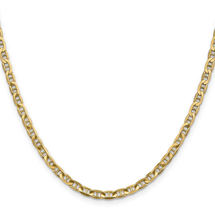 14K Solid Yellow Gold 3.75mm Concave Anchor Mariner Link Chain Necklace