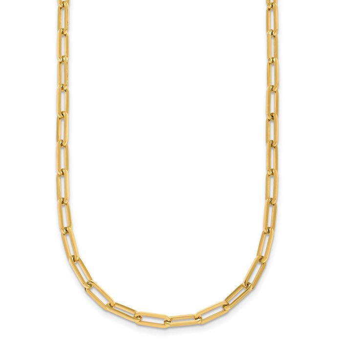 14K Solid Yellow Gold 3.5mm Paperclip Cable Rolo Link Chain Belcher Necklace