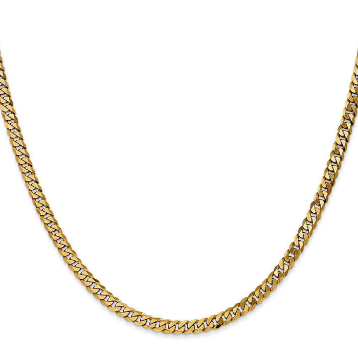 14K Solid Yellow Gold 3.9mm Curb Link Chain Necklace