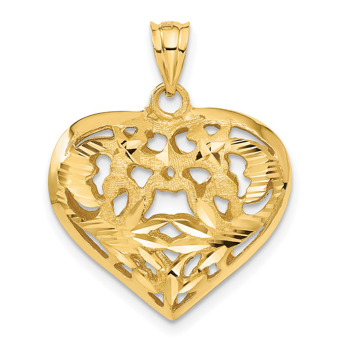 14K Solid Yellow Gold Heart Necklace Love Pendant Charm