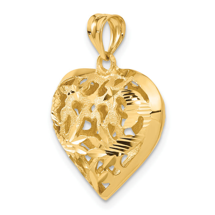 14K Solid Yellow Gold Heart Necklace Love Pendant Charm