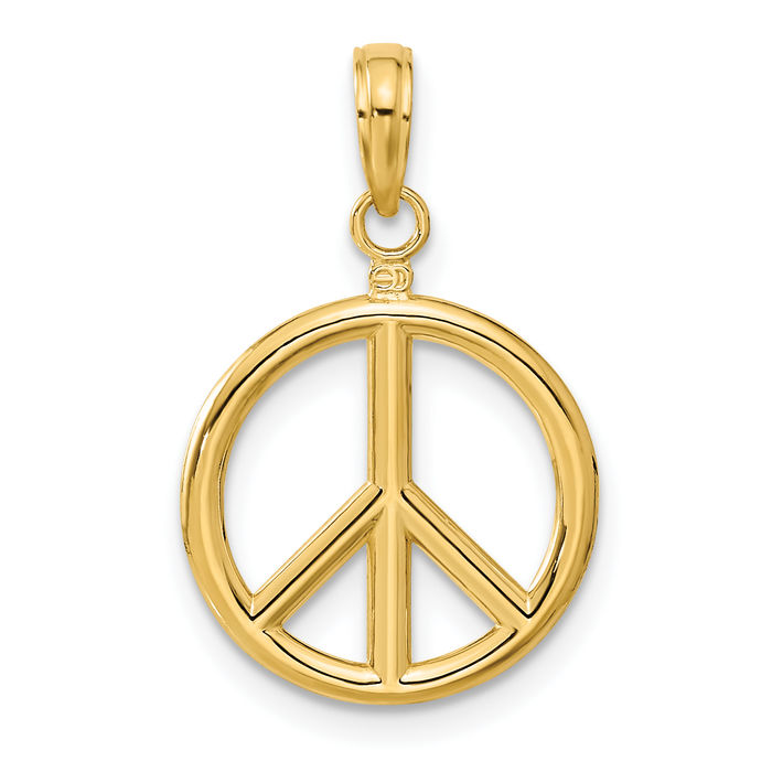 14K Solid Yellow Gold Peace Sign Inspirational Symbol Necklace Chain Pendant Charm