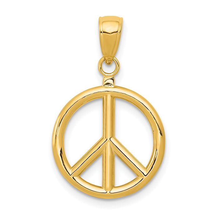 14K Solid Yellow Gold Peace Sign Necklace - Picture 11 of 12
