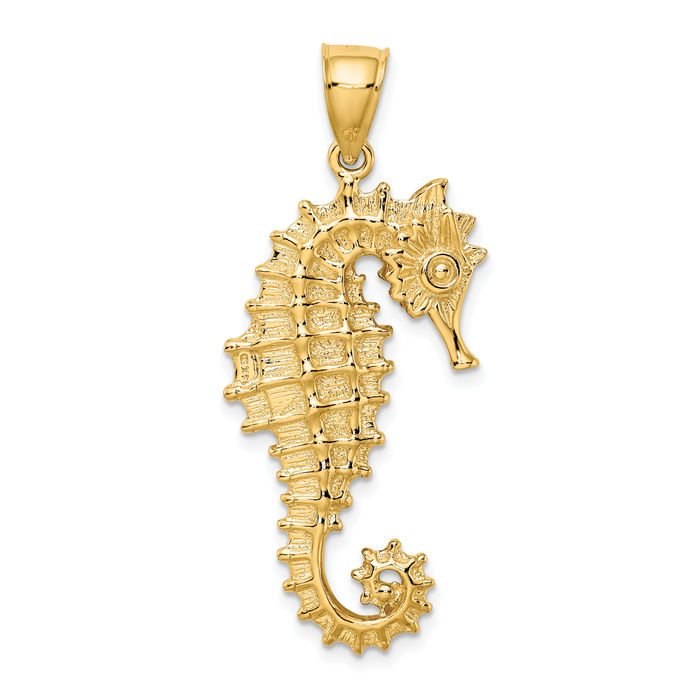 14K Solid Yellow Gold Seahorse Necklace Chain Pendant Charm